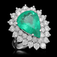 Load image into Gallery viewer, 7.40 Carats Natural Emerald and Diamond 14K Solid White Gold Ring