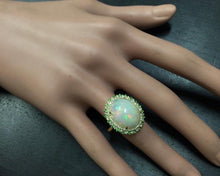 Load image into Gallery viewer, 8.55 Carats Natural Impressive Ethiopian Opal, Tsavorite and Diamond 14K Solid Yellow Gold Ring