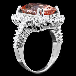 10.50 Carats Impressive Natural Morganite and Diamond 14K Solid White Gold Ring