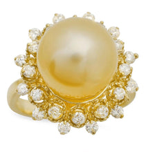 Load image into Gallery viewer, Splendid Natural South Sea Pearl and Diamond 14K Solid Yellow Gold Ring