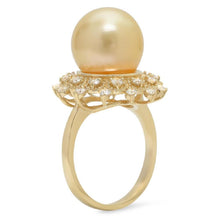 Load image into Gallery viewer, Splendid Natural South Sea Pearl and Diamond 14K Solid Yellow Gold Ring