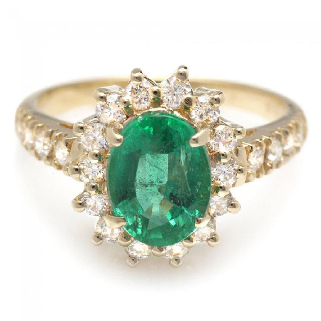2.50 Carats Natural Emerald and Diamond 14K Solid Yellow Gold Ring