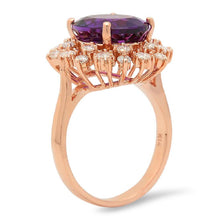 Load image into Gallery viewer, 6.00 Carats Natural Amethyst and Diamond 14K Solid Rose Gold Ring