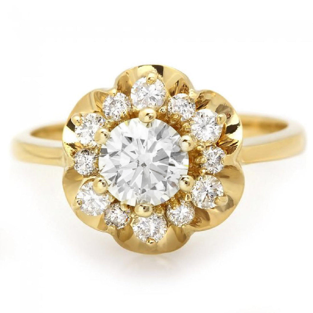 Splendid 1.15 Carats Natural Diamond 14K Solid Yellow Gold Ring