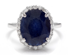 Load image into Gallery viewer, 7.40 Carats Exquisite Natural Blue Sapphire and Diamond 14K Solid White Gold Ring