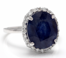 Load image into Gallery viewer, 7.40 Carats Exquisite Natural Blue Sapphire and Diamond 14K Solid White Gold Ring