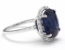 Load image into Gallery viewer, 7.40 Carats Exquisite Natural Blue Sapphire and Diamond 14K Solid White Gold Ring