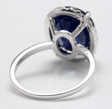 Load image into Gallery viewer, 7.40 Carats Exquisite Natural Blue Sapphire and Diamond 14K Solid White Gold Ring