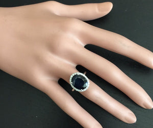 7.40 Carats Exquisite Natural Blue Sapphire and Diamond 14K Solid White Gold Ring