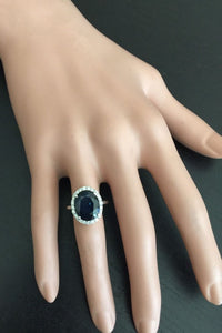 7.40 Carats Exquisite Natural Blue Sapphire and Diamond 14K Solid White Gold Ring