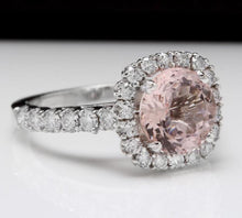 Load image into Gallery viewer, 3.65 Carats Exquisite Natural Morganite and Diamond 14K Solid White Gold Ring