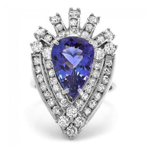 7.20 Carats Natural Very Nice Looking Tanzanite and Diamond 14K Solid White Gold Ring