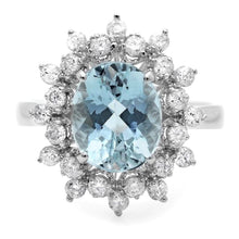Load image into Gallery viewer, 3.65 Carats Impressive Natural Aquamarine and Diamond 14K Solid White Gold Ring