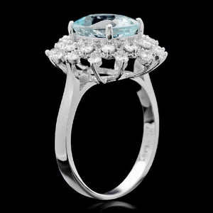 3.65 Carats Impressive Natural Aquamarine and Diamond 14K Solid White Gold Ring