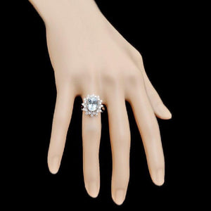 3.65 Carats Impressive Natural Aquamarine and Diamond 14K Solid White Gold Ring