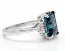 Load image into Gallery viewer, 3.85 Carats Natural Impressive London Blue Topaz and Diamond 14K White Gold Ring