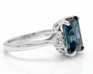 3.85 Carats Natural Impressive London Blue Topaz and Diamond 14K White Gold Ring