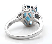 Load image into Gallery viewer, 3.85 Carats Natural Impressive London Blue Topaz and Diamond 14K White Gold Ring