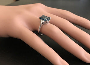 3.85 Carats Natural Impressive London Blue Topaz and Diamond 14K White Gold Ring