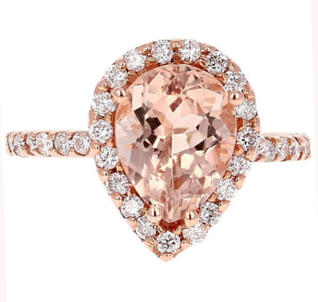 3.70 Carats Exquisite Natural Morganite and Diamond 14K Solid Rose Gold Ring