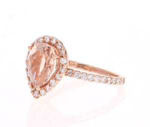 3.70 Carats Exquisite Natural Morganite and Diamond 14K Solid Rose Gold Ring