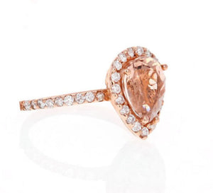 3.70 Carats Exquisite Natural Morganite and Diamond 14K Solid Rose Gold Ring