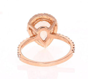 3.70 Carats Exquisite Natural Morganite and Diamond 14K Solid Rose Gold Ring