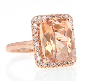 8.50 Carats Natural Morganite and Diamond 14K Solid Rose Gold Ring