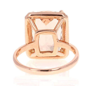 8.50 Carats Natural Morganite and Diamond 14K Solid Rose Gold Ring