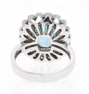8.30 Carats Natural Very Nice Looking Blue Zircon and Diamond 14K Solid White Gold Ring