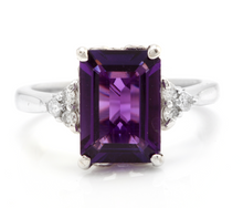 Load image into Gallery viewer, 4.15 Carats Natural Amethyst and Diamond 14K Solid White Gold Ring