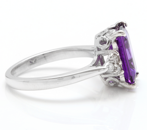 4.15 Carats Natural Amethyst and Diamond 14K Solid White Gold Ring