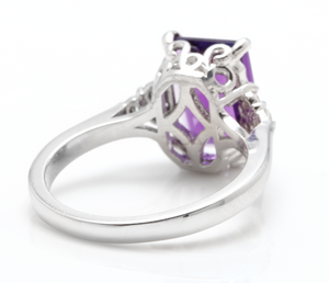 4.15 Carats Natural Amethyst and Diamond 14K Solid White Gold Ring