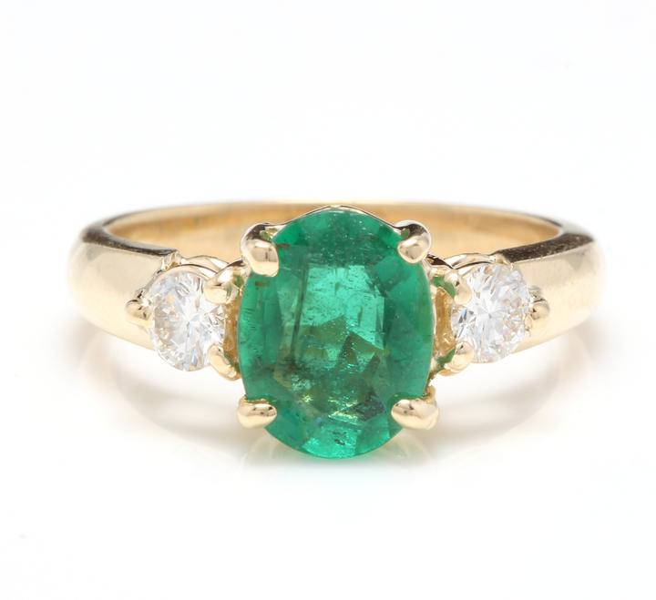 2.16 Carats Natural Emerald and Diamond 14K Solid Yellow Gold Ring