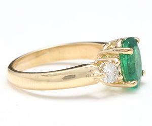 2.16 Carats Natural Emerald and Diamond 14K Solid Yellow Gold Ring
