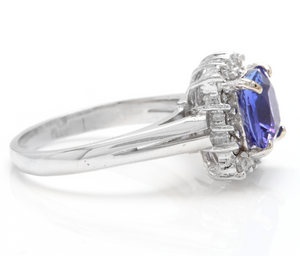 3.00 Carats Natural Very Nice Looking Tanzanite and Diamond 14K Solid White Gold Ring