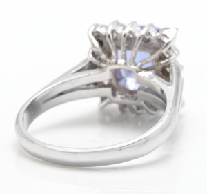 3.00 Carats Natural Very Nice Looking Tanzanite and Diamond 14K Solid White Gold Ring