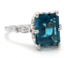Load image into Gallery viewer, 3.78 Carats Natural Impressive London Blue Topaz and Diamond 14K White Gold Ring