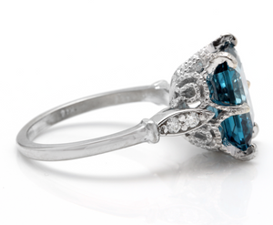 3.78 Carats Natural Impressive London Blue Topaz and Diamond 14K White Gold Ring