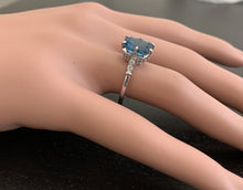 Load image into Gallery viewer, 3.78 Carats Natural Impressive London Blue Topaz and Diamond 14K White Gold Ring