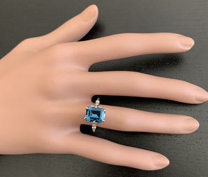 3.78 Carats Natural Impressive London Blue Topaz and Diamond 14K White Gold Ring