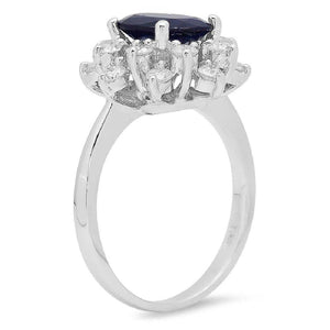 3.30 Carats Exquisite Natural Blue Sapphire and Diamond 14K Solid White Gold Ring