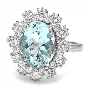 4.10 Carats Impressive Natural Aquamarine and Diamond 14K Solid White Gold Ring
