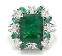 Load image into Gallery viewer, 7.30 Carats Natural Emerald and Diamond 14K Solid White Gold Ring