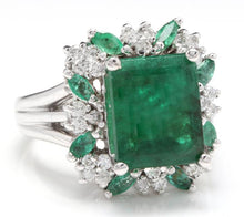 Load image into Gallery viewer, 7.30 Carats Natural Emerald and Diamond 14K Solid White Gold Ring