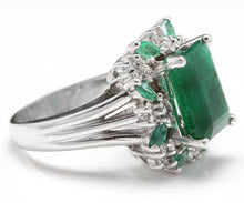 Load image into Gallery viewer, 7.30 Carats Natural Emerald and Diamond 14K Solid White Gold Ring