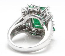 Load image into Gallery viewer, 7.30 Carats Natural Emerald and Diamond 14K Solid White Gold Ring