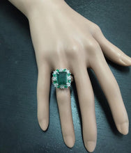 Load image into Gallery viewer, 7.30 Carats Natural Emerald and Diamond 14K Solid White Gold Ring