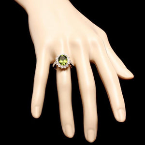5.15 Carats Impressive Natural Peridot and Diamond 14K Yellow Gold Ring