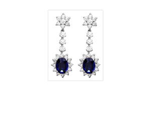 Exquisite 5.50 Carats Natural Sapphire and Diamond 14K Solid White Gold Earrings